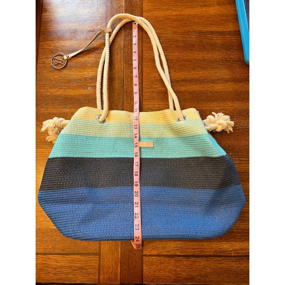 NEW Amiani Beach Tote Bag Striped Blue Gradient Jute Rope Handles Summer Purse - Picture 7 of 16